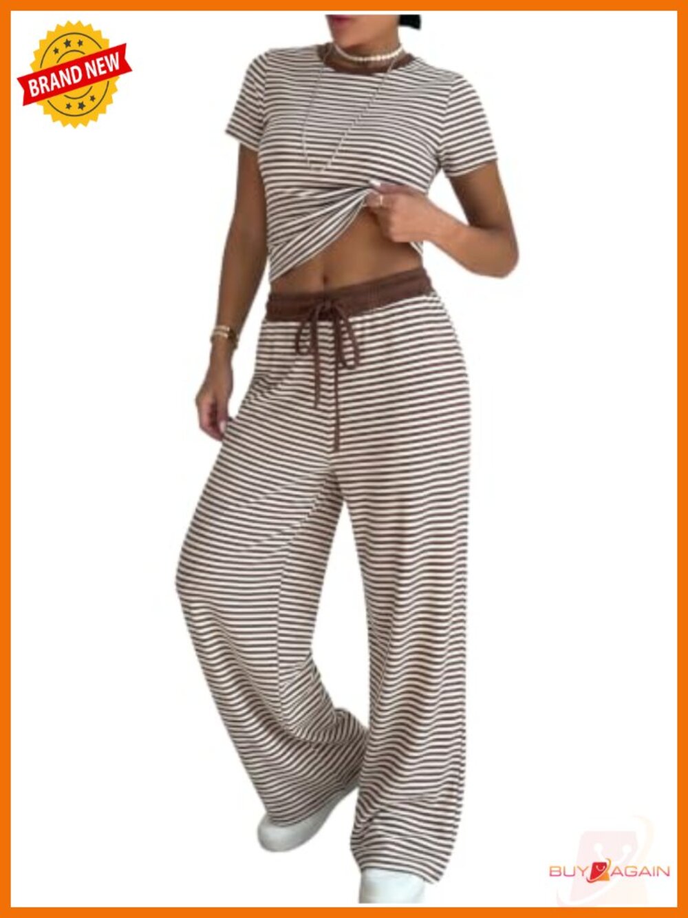 Womens 2 Piece Lounge Set Cotton Spandex Striped Matching Outfit Travel